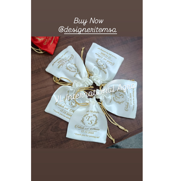 Customized Satin Offwhite Potli Bags