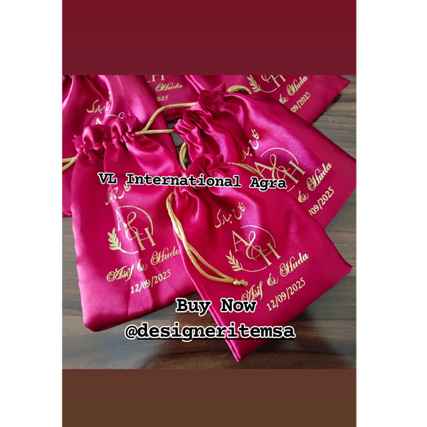 Customized Satin Pink Potli Bags
