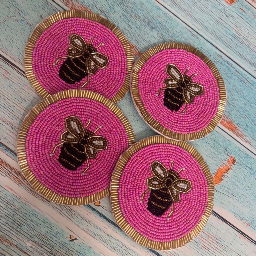 Pink Beaded Coaster Set of 4