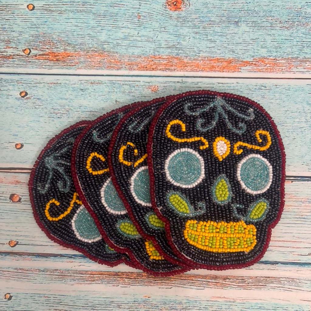 Beaded Sugar Skull Coasters