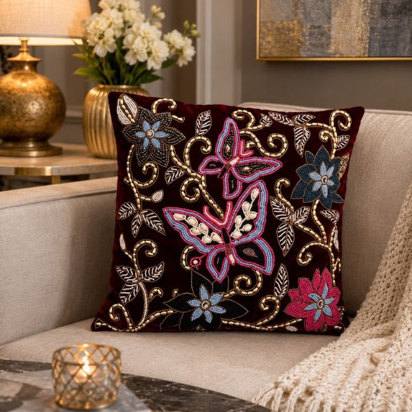 Handmade Beaded & Zardosi Cushion Cover