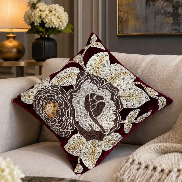 Handmade Beaded & Zardosi Cushion Cover